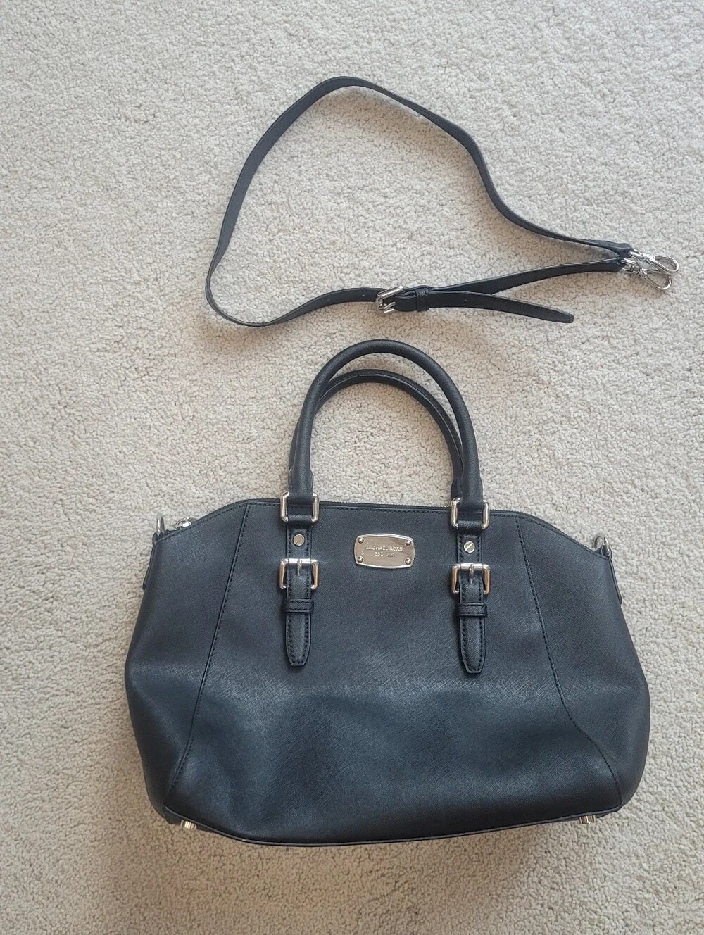 Chic Michael Kors Black Saffiano Leather Satchel with Adjustable Straps